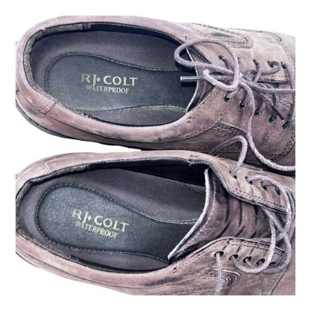 RJ Colt Shoes Size 12 M‎ Oxford Wingtip Brown Leather Low Top Waterproof Comfort